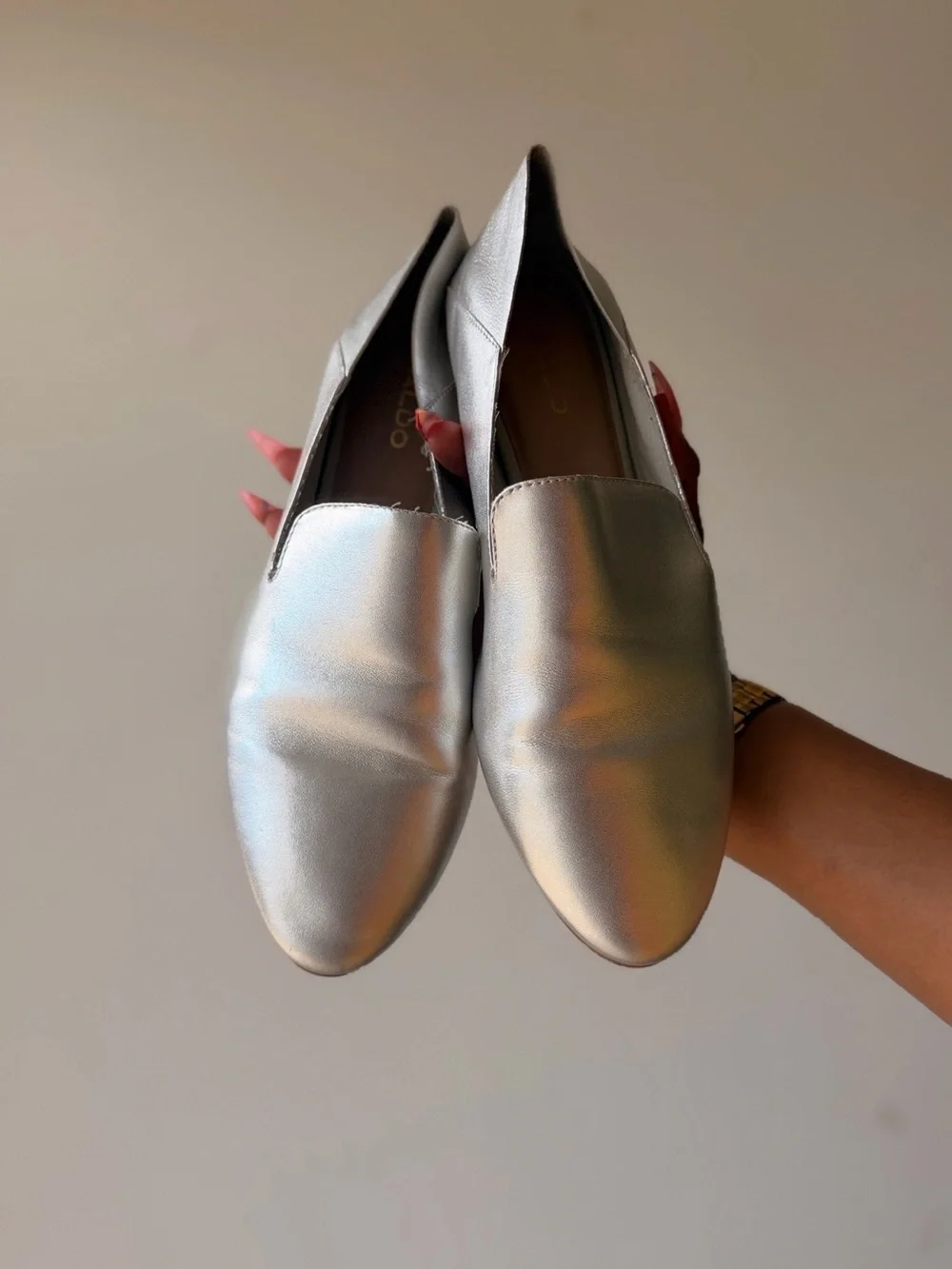 Aldo Metallic Silver Slip-On Loafers
